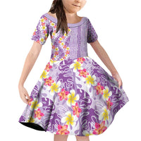 Lush Lilac Aloha Hawaii Tiki Family Matching Off Shoulder Short Dress and Hawaiian Shirt Tropical Plumeria - Seamless Style