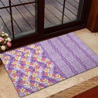 Lush Lilac Aloha Hawaii Tiki Rubber Doormat Tropical Plumeria - Seamless Style