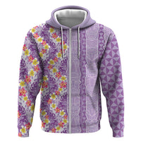 Lush Lilac Aloha Hawaii Tiki Zip Hoodie Tropical Plumeria - Seamless Style LT14 Zip Hoodie Purple - Polynesian Pride