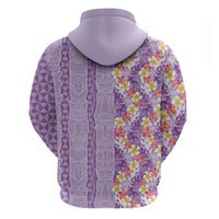 Lush Lilac Aloha Hawaii Tiki Zip Hoodie Tropical Plumeria - Seamless Style LT14 - Polynesian Pride
