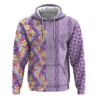 Lush Lilac Aloha Hawaii Tiki Zip Hoodie Tropical Plumeria - Seamless Style LT14 Pullover Hoodie Purple - Polynesian Pride