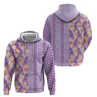 Lush Lilac Aloha Hawaii Tiki Zip Hoodie Tropical Plumeria - Seamless Style LT14 - Polynesian Pride