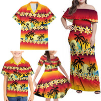 Tropical Islands Sunset Hawaii Family Matching Off Shoulder Maxi Dress and Hawaiian Shirt Go Surfing With Hula Girl - Summer Vibes LT14 - Polynesian Pride