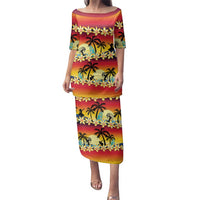 Tropical Islands Sunset Hawaii Family Matching Puletasi and Hawaiian Shirt Go Surfing With Hula Girl - Summer Vibes LT14 Mom's Dress Red - Polynesian Pride