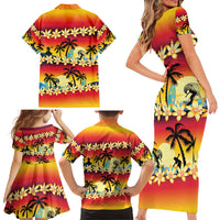 Tropical Islands Sunset Hawaii Family Matching Short Sleeve Bodycon Dress and Hawaiian Shirt Go Surfing With Hula Girl - Summer Vibes LT14 - Polynesian Pride