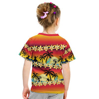 Tropical Islands Sunset Hawaii Kid T Shirt Go Surfing With Hula Girl - Summer Vibes LT14 - Polynesian Pride