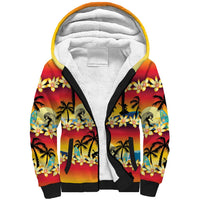 Tropical Islands Sunset Hawaii Sherpa Hoodie Go Surfing With Hula Girl - Summer Vibes LT14 Unisex Red - Polynesian Pride