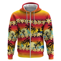 Tropical Islands Sunset Hawaii Zip Hoodie Go Surfing With Hula Girl - Summer Vibes LT14 Zip Hoodie Red - Polynesian Pride