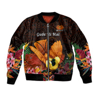 Gude Hi Hai Papua New Guinea Bomber Jacket Motuan PNG Raggiana Bird of Paradise Tropical Vibes LT14 Unisex Black - Polynesian Pride
