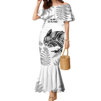 Custom New Zealand Kiwi Football Family Matching Mermaid Dress and Hawaiian Shirt Aotearoa Silver Fern LT14 Mom's Dress White - Polynesian Pride