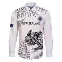 Custom New Zealand Kiwi Football Family Matching Puletasi and Hawaiian Shirt Aotearoa Silver Fern LT14 Dad's Shirt - Long Sleeve White - Polynesian Pride