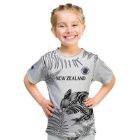 Custom New Zealand Kiwi Football Kid T Shirt Aotearoa Silver Fern LT14 White - Polynesian Pride