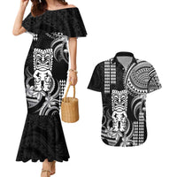 Hawaii Ku God Couples Matching Mermaid Dress and Hawaiian Shirt Kakau Mix Polynesian Tattoo