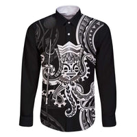 Black Hawaii Kanaloa God Family Matching Mermaid Dress and Hawaiian Shirt Hawaiian Octopus LT14 Dad's Shirt - Long Sleeve Black - Polynesian Pride