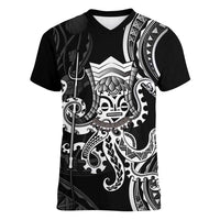 Black Hawaii Kanaloa God Women V-Neck T-Shirt Hawaiian Octopus LT14 Female Black - Polynesian Pride