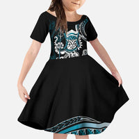Turquoise Hawaii Kanaloa God Family Matching Long Sleeve Bodycon Dress and Hawaiian Shirt Hawaiian Octopus LT14 Daughter's Dress Turquoise - Polynesian Pride