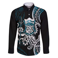 Turquoise Hawaii Kanaloa God Family Matching Mermaid Dress and Hawaiian Shirt Hawaiian Octopus LT14 Dad's Shirt - Long Sleeve Turquoise - Polynesian Pride