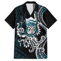 Turquoise Hawaii Kanaloa God Family Matching Off Shoulder Short Dress and Hawaiian Shirt Hawaiian Octopus LT14 Dad's Shirt - Short Sleeve Turquoise - Polynesian Pride