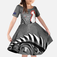 New Zealand ANZAC Day Family Matching Off The Shoulder Long Sleeve Dress and Hawaiian Shirt 25th April Silver Fern With Poppy