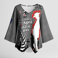 New Zealand ANZAC Day Kimono Sleeve Blouse 25th April Silver Fern With Poppy - Polynesian Pride