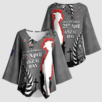 New Zealand ANZAC Day Kimono Sleeve Blouse 25th April Silver Fern With Poppy - Polynesian Pride