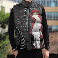 New Zealand ANZAC Day Sleeveless Puffer Jacket 25th April Silver Fern With Poppy - Polynesian Pride