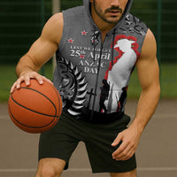 New Zealand ANZAC Day Sleeveless Zip Hoodie 25th April Silver Fern With Poppy - Polynesian Pride