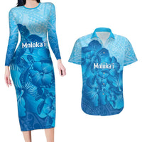 Aloha Hawaii Molokai Island Couples Matching Long Sleeve Bodycon Dress and Hawaiian Shirt Hibiscus Tribal Honu Hawaiian Tattoo