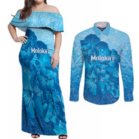 Aloha Hawaii Molokai Island Couples Matching Off Shoulder Maxi Dress and Long Sleeve Button Shirt Hibiscus Tribal Honu Hawaiian Tattoo