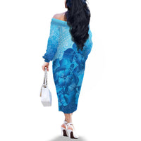 Aloha Hawaii Molokai Island Family Matching Off The Shoulder Long Sleeve Dress and Hawaiian Shirt Hibiscus Tribal Honu Hawaiian Tattoo