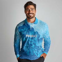 Aloha Hawaii Molokai Island Long Sleeve Polo Shirt Hibiscus Tribal Honu Hawaiian Tattoo