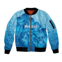 Aloha Hawaii Molokai Island Sleeve Zip Bomber Jacket Hibiscus Tribal Honu Hawaiian Tattoo