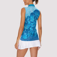 Aloha Hawaii Molokai Island Women Sleeveless Polo Shirt Hibiscus Tribal Honu Hawaiian Tattoo