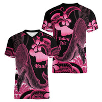 Aloha Hawaii Maui Women V-Neck T-Shirt Valley Isle Humpback Whale Black