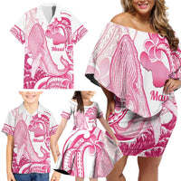 Aloha Hawaii Maui Family Matching Off Shoulder Short Dress and Hawaiian Shirt Valley Isle Humpback Whale White