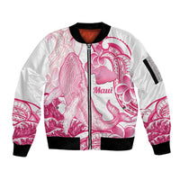 Aloha Hawaii Maui Sleeve Zip Bomber Jacket Valley Isle Humpback Whale White