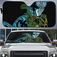 Turquoise New Zealand Kowhai And Piwakawaka Auto Sun Shade Maori Ngaru Paua Shell - Polynesian Pride