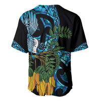 Turquoise New Zealand Kowhai And Piwakawaka Baseball Jersey Maori Ngaru Paua Shell