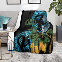 Turquoise New Zealand Kowhai And Piwakawaka Blanket Maori Ngaru Paua Shell