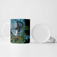 Turquoise New Zealand Kowhai And Piwakawaka Ceramic Mug Maori Ngaru Paua Shell - Polynesian Pride