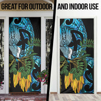 Turquoise New Zealand Kowhai And Piwakawaka Door Cover Maori Ngaru Paua Shell - Polynesian Pride