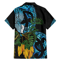 Turquoise New Zealand Kowhai And Piwakawaka Family Matching Long Sleeve Bodycon Dress and Hawaiian Shirt Maori Ngaru Paua Shell