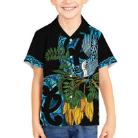 Turquoise New Zealand Kowhai And Piwakawaka Family Matching Long Sleeve Bodycon Dress and Hawaiian Shirt Maori Ngaru Paua Shell