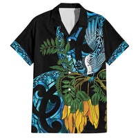 Turquoise New Zealand Kowhai And Piwakawaka Family Matching Short Sleeve Bodycon Dress and Hawaiian Shirt Maori Ngaru Paua Shell