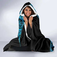 Turquoise New Zealand Kowhai And Piwakawaka Hooded Blanket Maori Ngaru Paua Shell