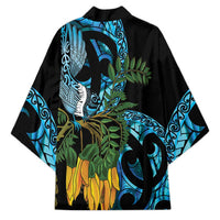 Turquoise New Zealand Kowhai And Piwakawaka Kimono Maori Ngaru Paua Shell - Polynesian Pride