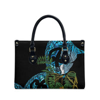 Turquoise New Zealand Kowhai And Piwakawaka Leather Bag Maori Ngaru Paua Shell - Polynesian Pride