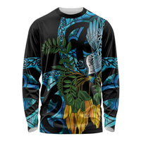 Turquoise New Zealand Kowhai And Piwakawaka Long Sleeve Shirt Maori Ngaru Paua Shell
