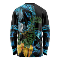 Turquoise New Zealand Kowhai And Piwakawaka Long Sleeve Shirt Maori Ngaru Paua Shell