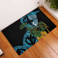 Turquoise New Zealand Kowhai And Piwakawaka Rubber Doormat Maori Ngaru Paua Shell